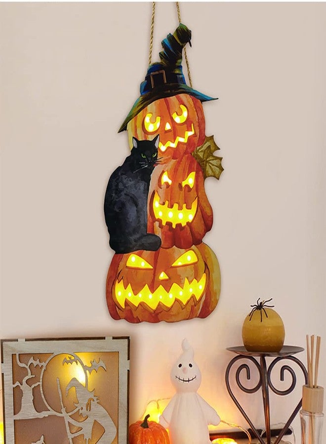 VDKIDKT Halloween Wood Fall Pumpkin Welcome Sign with Light for Thanksgiving Fall Front Door Decoration for Harvest Thanksgiving Autumn Hanging Wall Decor with Light (3 Pumpkins) - Image 4